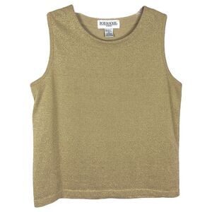 Bob Mackie‎ Large Tank Top Gold Metallic Sleeveless VTG Sparkly Knit Womens 1566